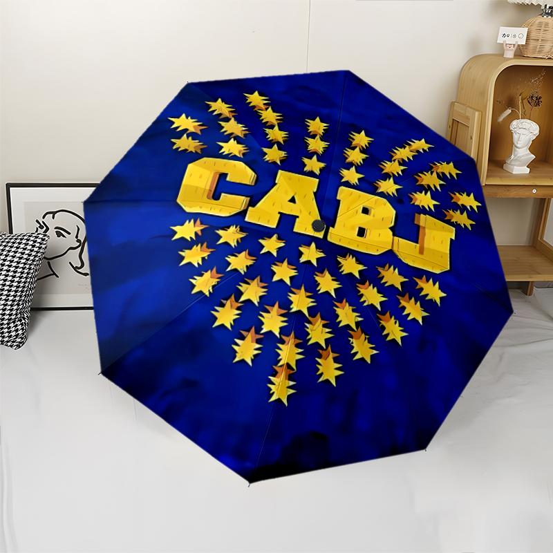 Club Atlético Boca Juniors Print Automatic Umbrella, 8 Rib Iron Frame, Plastic Handle, Suitable for Outdoor Travel &Daily , Ideal Gift