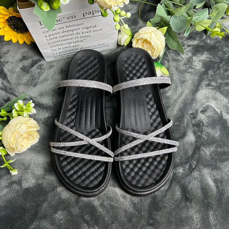 

Женская обувь 2024 года, высококачественные базовые женские тапочки, новые модные повседневные тапочки для женщин с кристальной губчатой подошвой, женские 40 чёрный