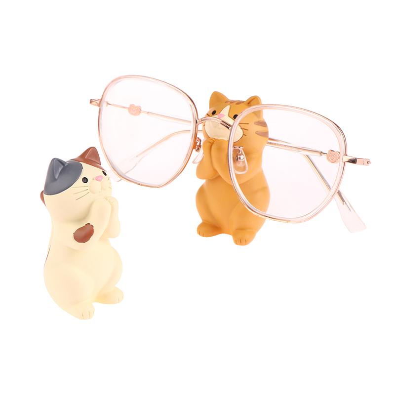 1Pc Japan Style Glasses Mobile Phone Holder Stationery Desktop Cat Decoration Collectible Home Decor Resin Craft Ornaments