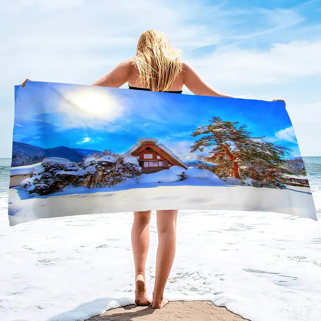 Extra Large Beach Towels Winter Trees Microfiber Beach Towels Summer Quick Dry Absorbent Sand Resistant Swim Pool Towel Blanket