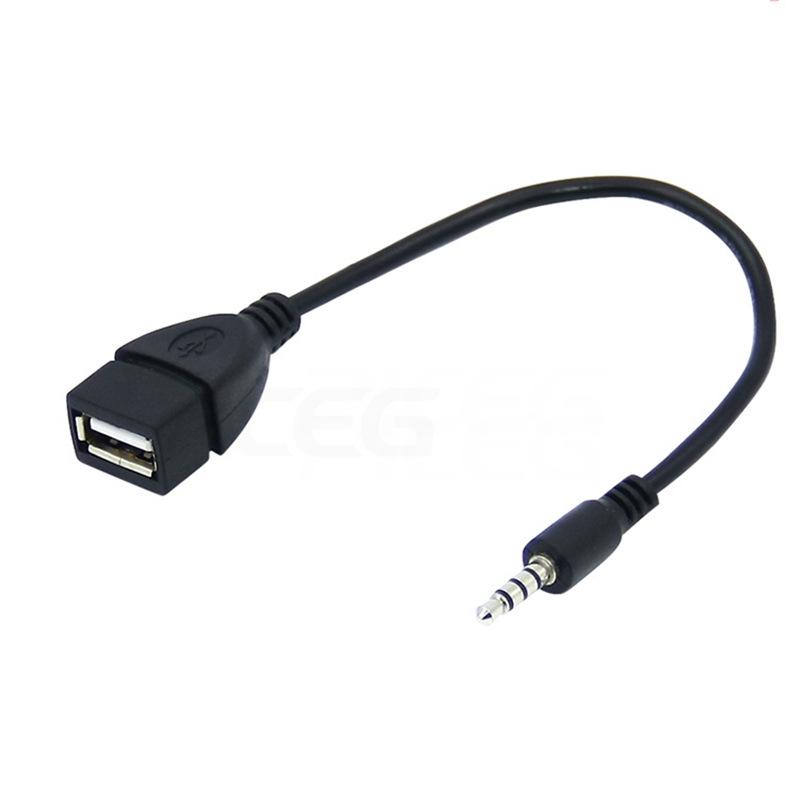 Car AUX to USB Audio Adapter: 3.5mm Male to USB Female OTG Cable for Flash Drive and MP3