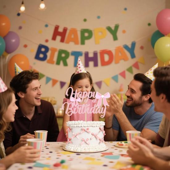 12Pcs Mini Pink Bow And Pearl Cake Toppers, 1 Pc Happy Birthday Sign,Coquette Cake Toppers for Pink Bow Birthday Decorations, Baby Shower, Bridal