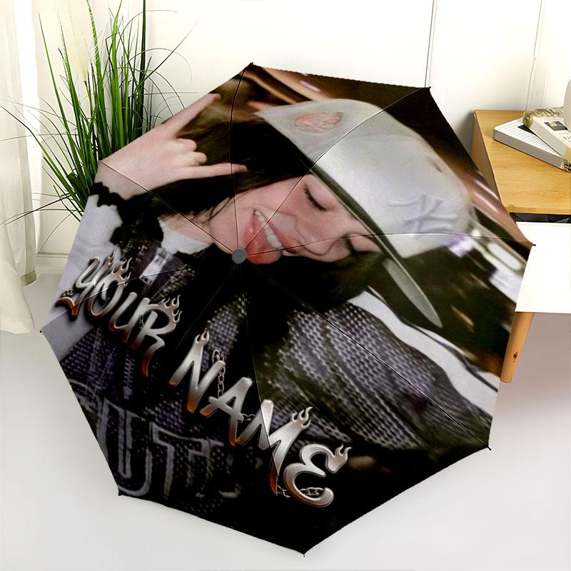 1 PC Automatic Folding Umbrella - Billie Eilish Custom Name Pattern, Portable & Foldable Design with 8 Ribs, Christmas Birthday Gifts