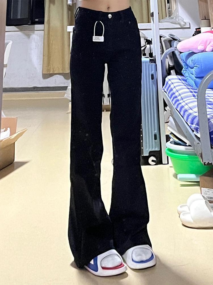 Retro Distressed Yellow Mud Dyed Flared Jeans - Elastic Slimming Small Size for Women, Perfect for Spring & Autumn.