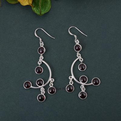 Natural Red Garnet Earring 925 Sterling Silver Earring Oval Shape Boho Handmade Designer Drop & Dangle Earring For Christmas Gift