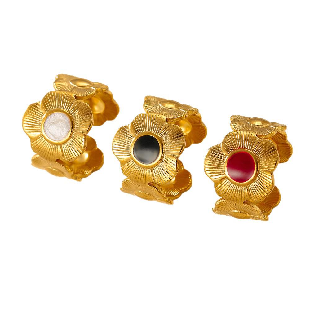 Anello in Acciaio Inossidabile con Gocce Irregolari Floreali Francesi - Design Lussuoso e Resistente ai Colori per Donne
