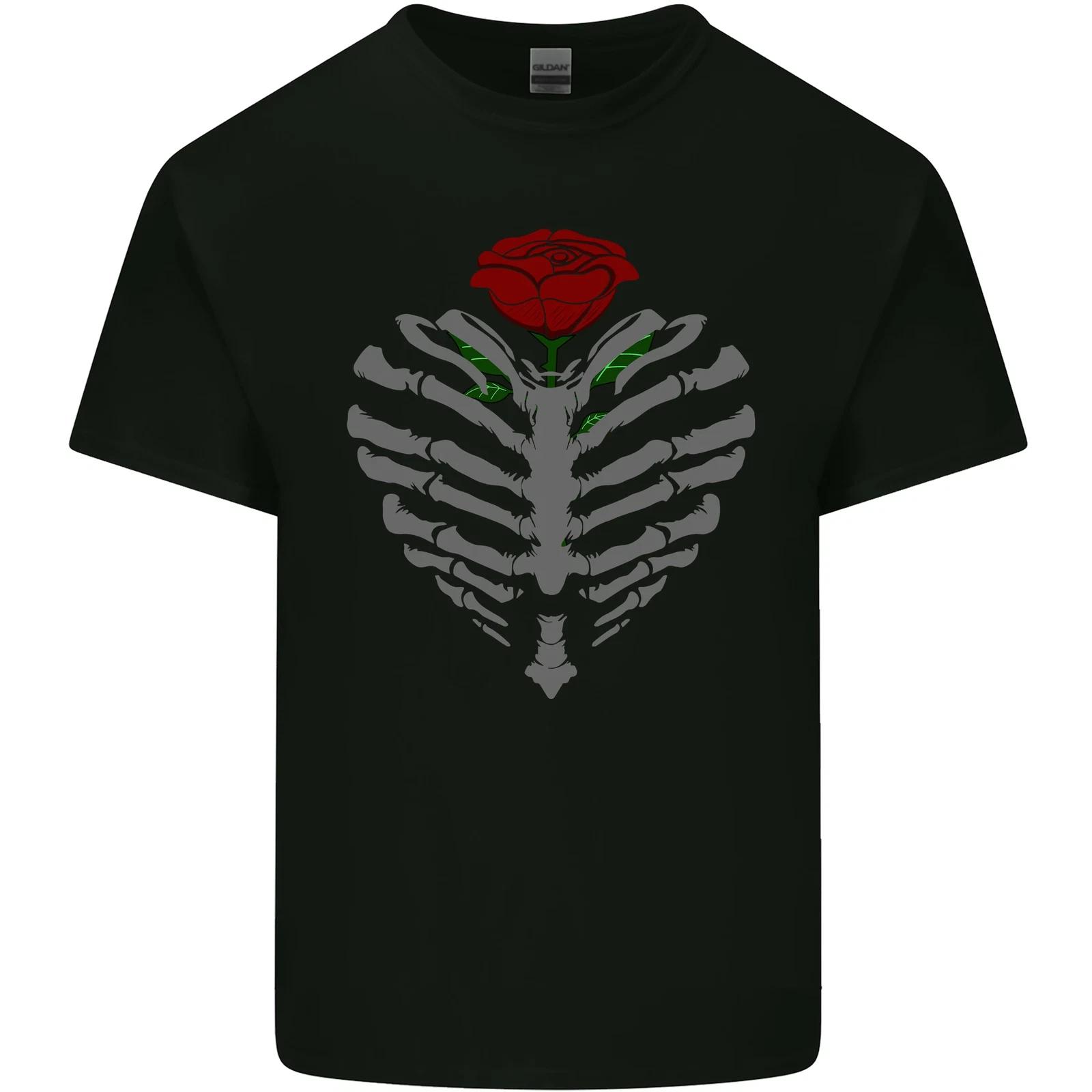 Rib Cage & Rose Gothic Heavy Metal Biker Kids T-Shirt Childrens S
