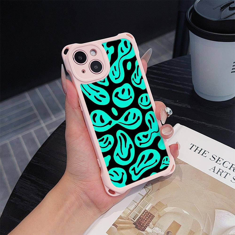 Ae88 Lovely Smiley Art Soft Phone Cases for iPhone 16 15 14 13 12 11 Pro Max XR with Wrist Strap Lanyard Corner Protection Back Cover