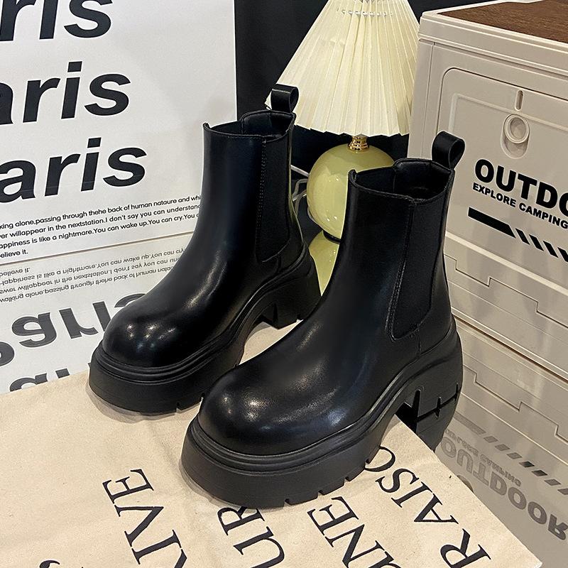 

Стильные ретро повседневные короткие челси с круглым носком, новые осенне-зимние из искусственной кожи, на толстом каблуке и толстой подошве, ботинки-сигареты 35