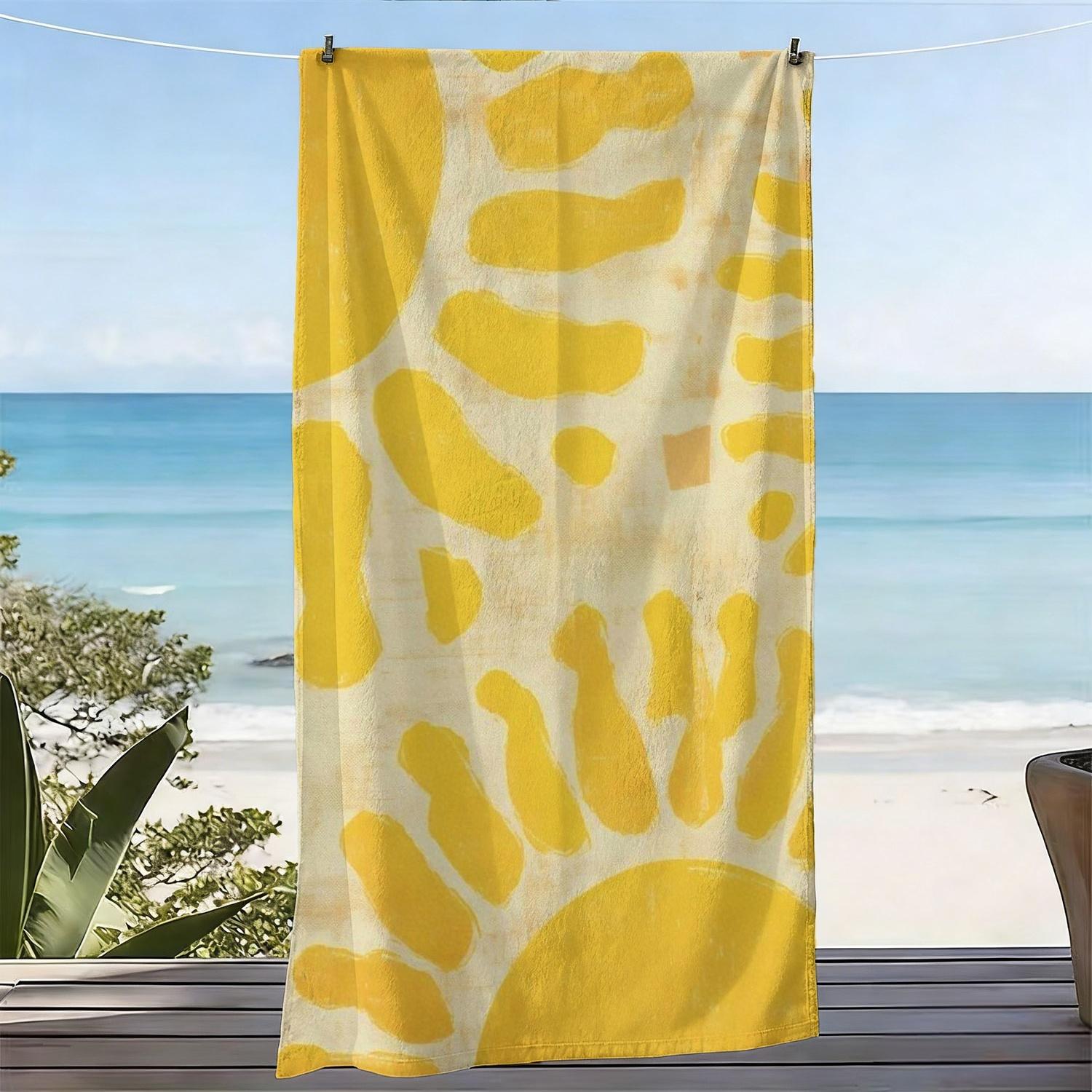 

Yellow Abstract Sun Print Absorbent Beach Towel Soft Skin Friendly for Beach Vacation Pool Party Picnic Summer Travel W40*H60(CM)