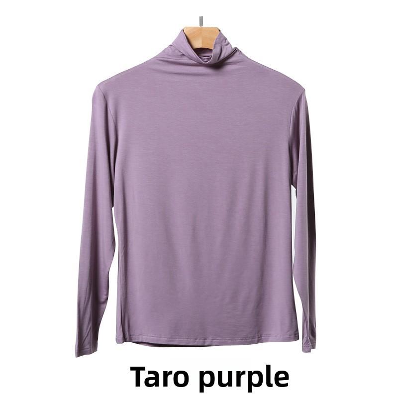 Solid Color Long Sleeve T Shirt For Women With High Neck And Spliced Design