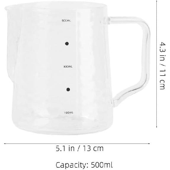 jojofuny Coffee Milk Frothing Pitcher Glass Measuring Cups Mixing Glass Mug with Handle 500ml for Espresso Steaming Measure Latte Art Measuring Cup