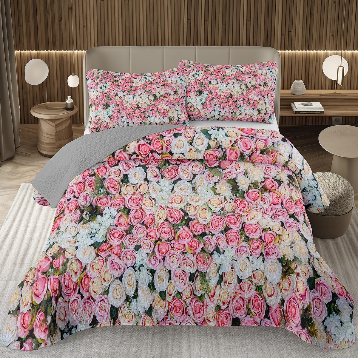 

Романтичный цветочный комплект покрывала для девочек-подростков, ботаническое покрывало размера твин, стеганый комплект одеял с садовыми цветами, двусторонний стеганый комплект постельного белья серого цвета EU Single 135x200cm