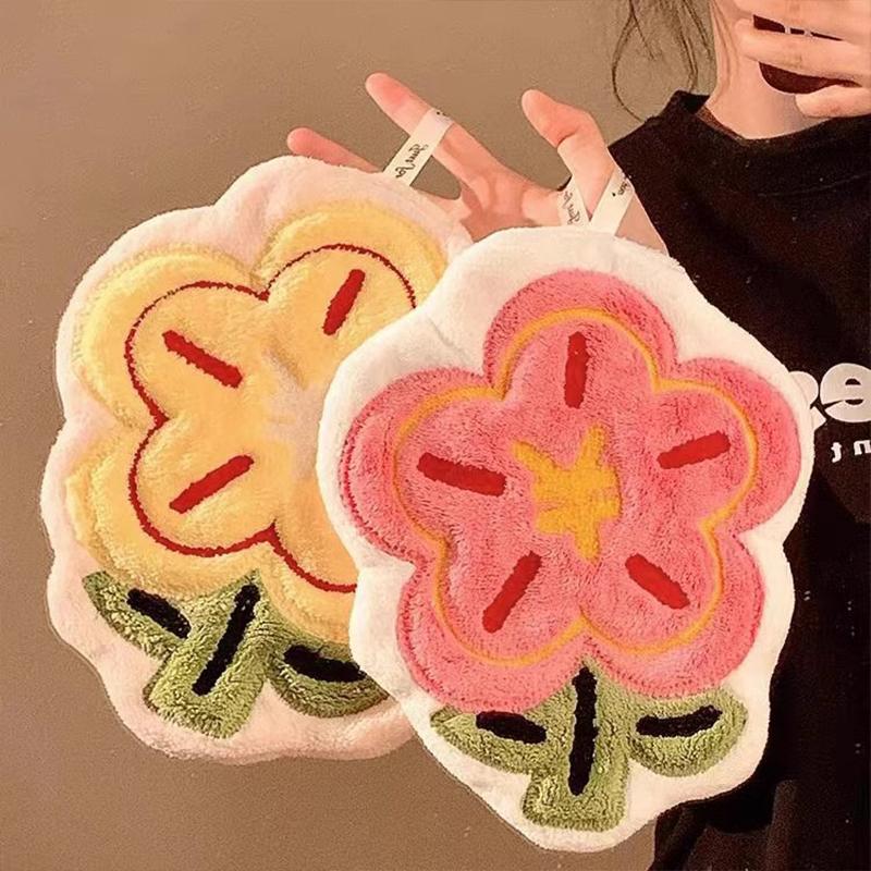 Blumenform Handtuch Super Saugfähig Reinigungstuch Badezimmer Küche Aufhängbar Handwisch Tuch Verdickt Taschentuch Spültuch