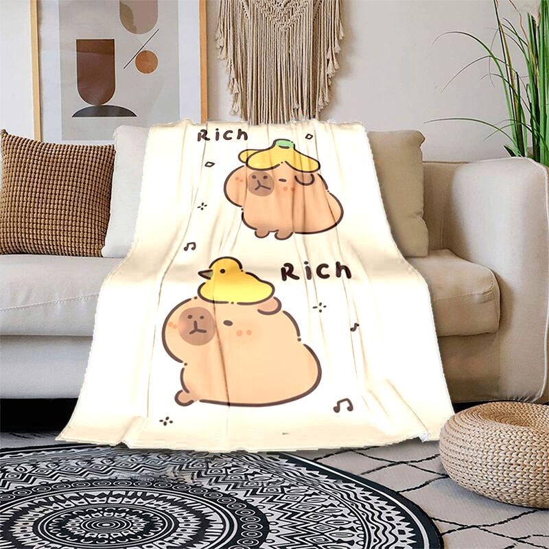 1PC Cute cartoon capybara pattern blanket, all season lightweight home office outdoor nap multifunctional blanket