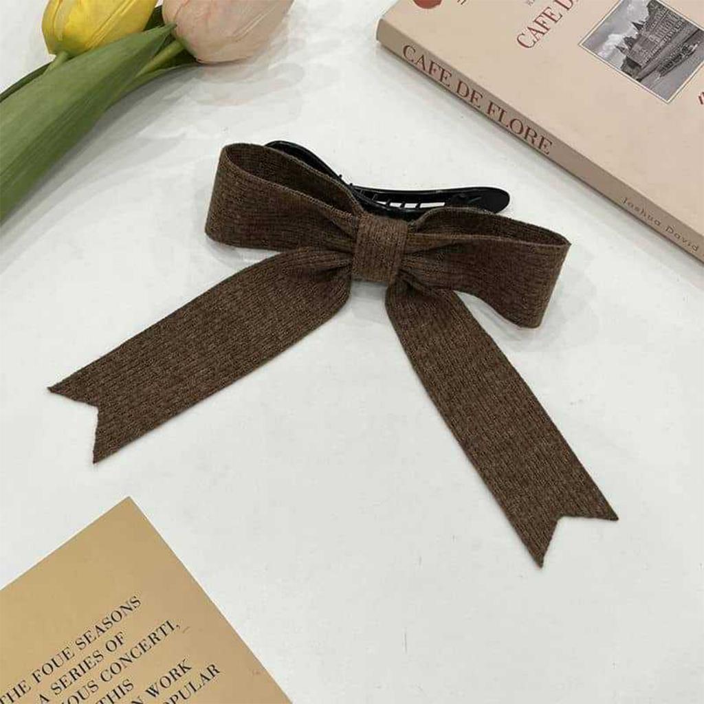 1pc Autumn and Winter Temperament Streamer Knitted Bow Back of the Head Half Tied Hair Duck Beak Clip Grip Clip Hair Ornament
