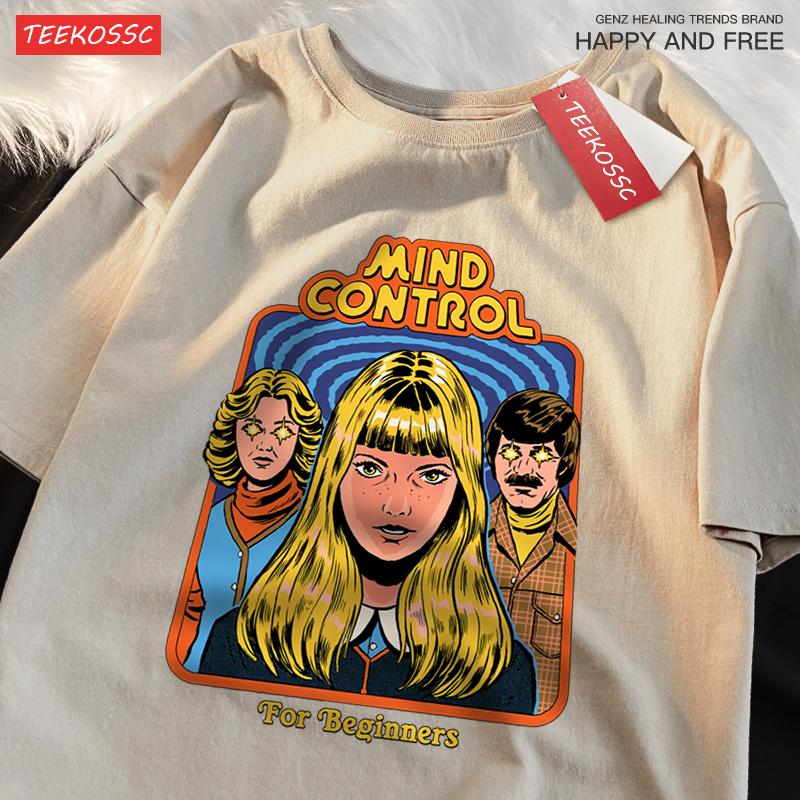 Mind Control For Beginners Printing T-Shirt Oversized Cotton T-Shirt Fashion Loose Tops Casual Sweat Tee Clothes Cotton Couple