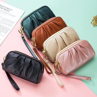 Pochette da Donna in Vera Pelle: Strato Superiore Pelle di Mucca, Doppia Zip, Borsa Elegante, Portafoglio di Alta Gamma e Borsa per Telefono