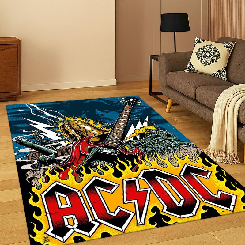 3D ACDC Rock Band Catoon Carpet Rug for Bedroom Living Room Sofa Playroom Doormat Home Decor,Kid Game Area Rug Non-slip Gift