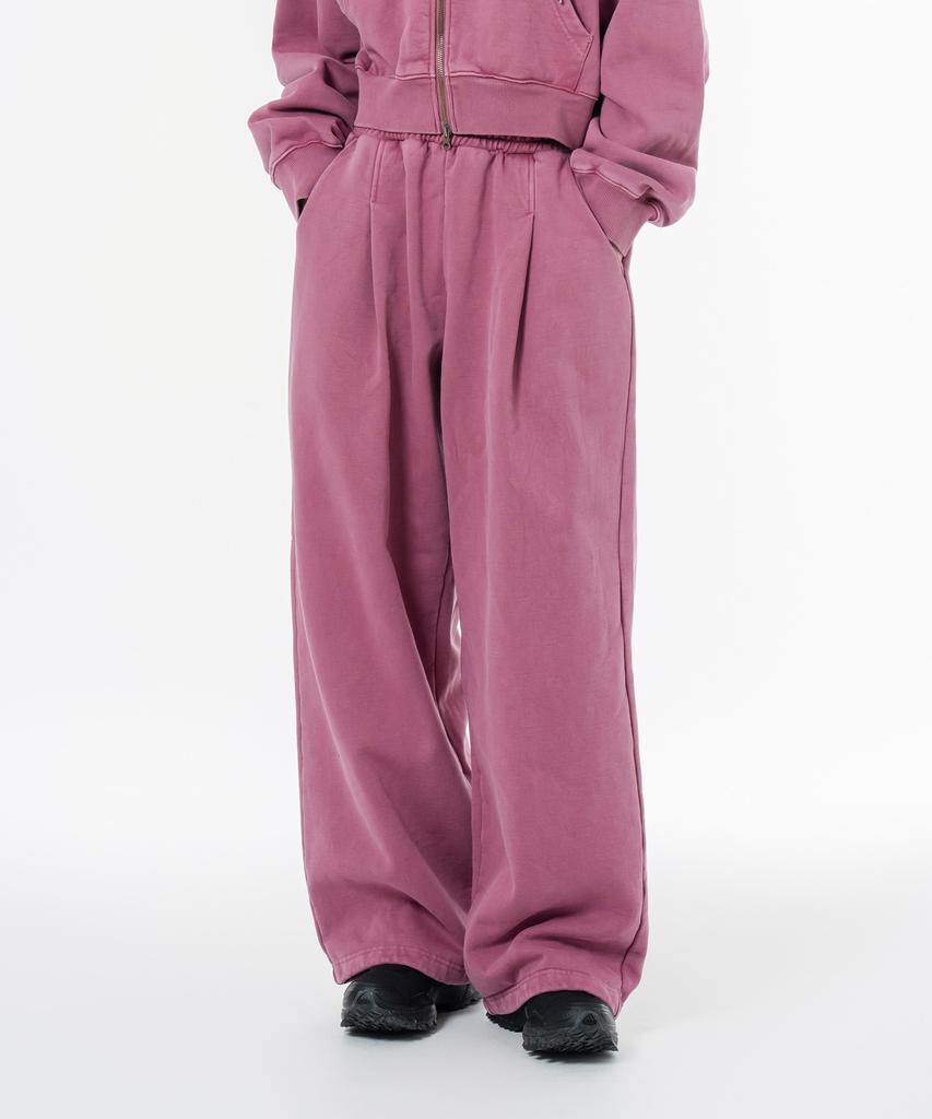 MOZMOZ Terry Brushed Pigment Wide One-Pleat String Training Pants Pink