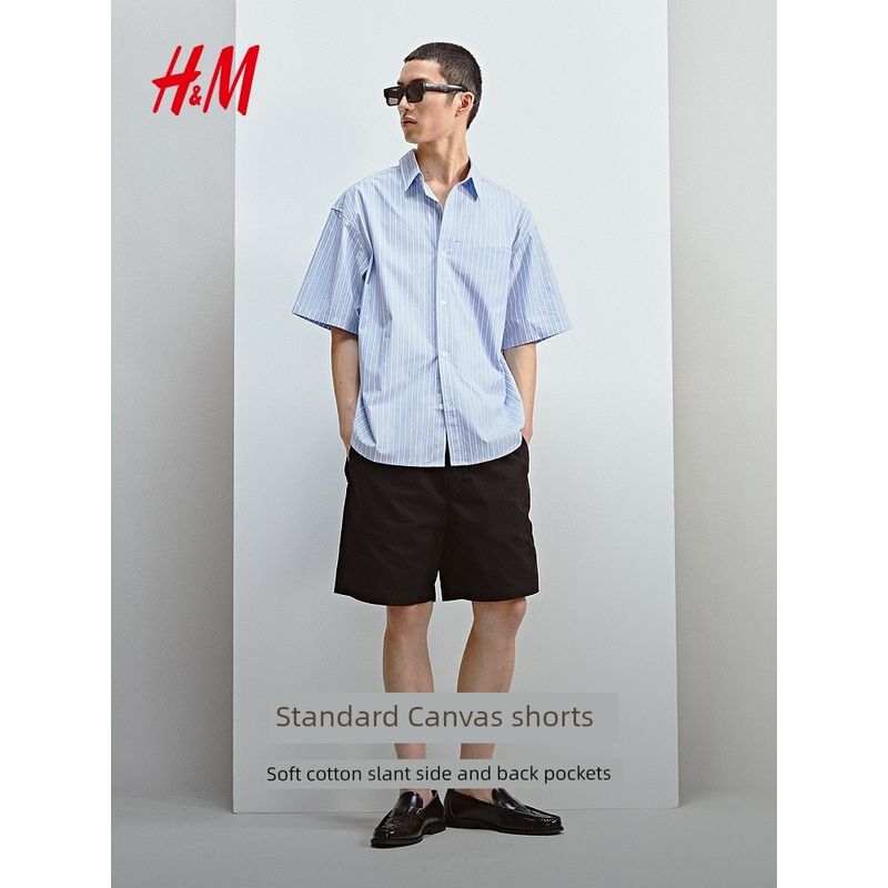 

HM Men s Casual Pants Summer 2025 New Straight Loose Commute Minimalist Canvas Shorts 1260536 Light Beige 180/106(XL)