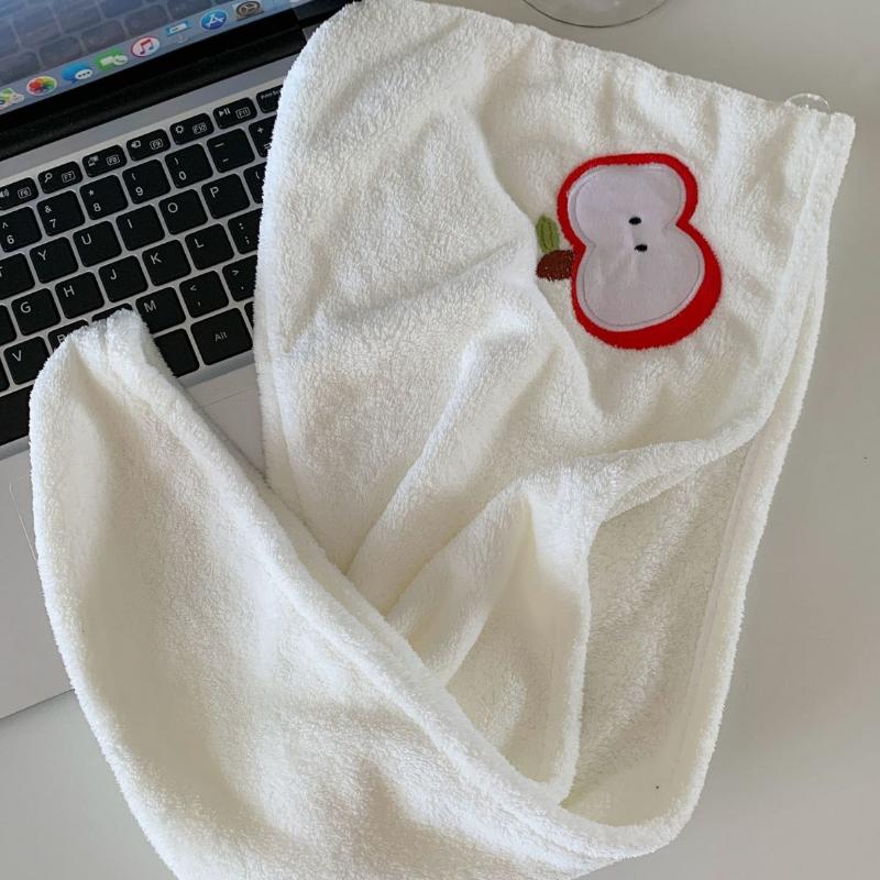 Embroidered Apple Dog Coral Fleece Dry Hair Cap Soft Absorbent Bathing Headscarf Quick Dry Hair Towel