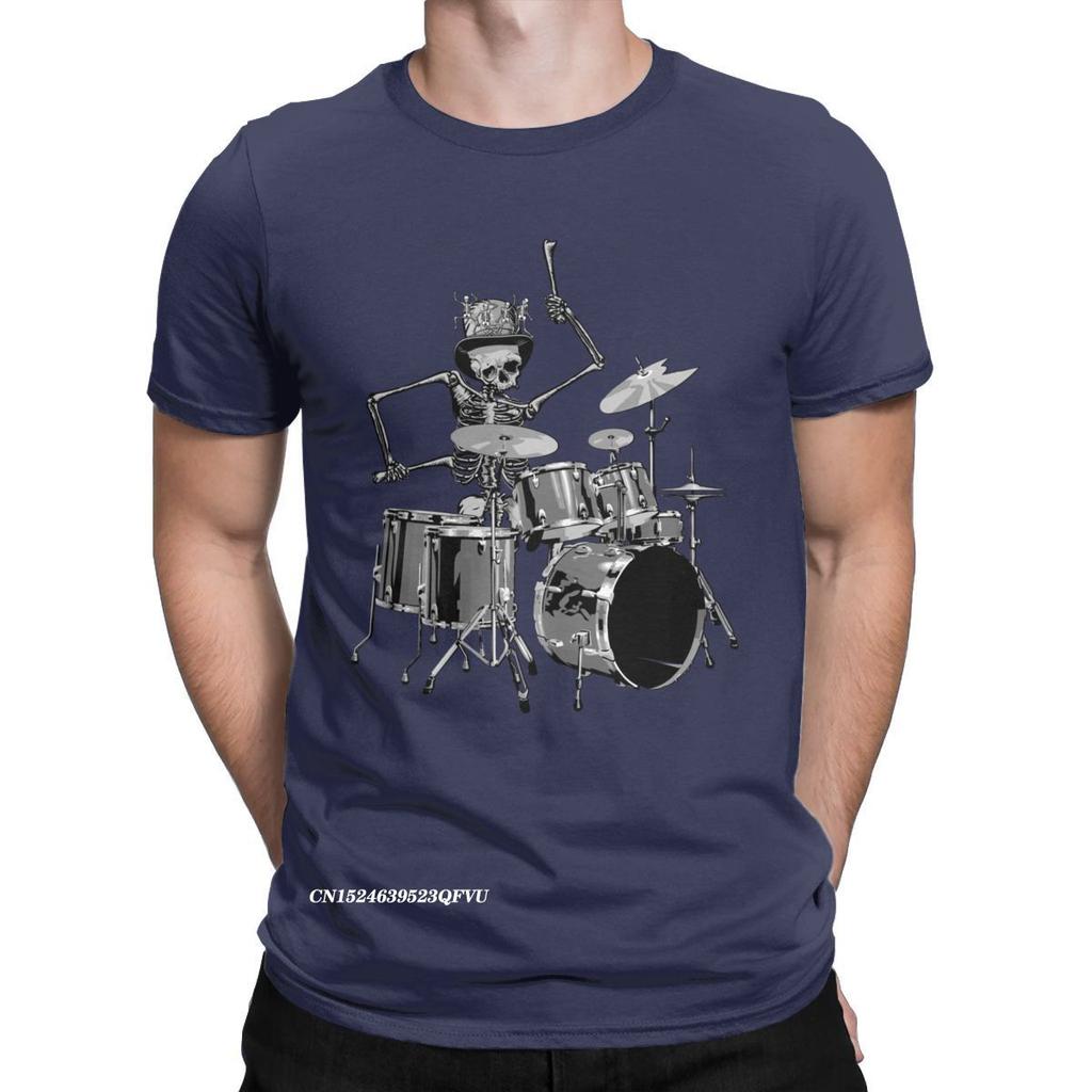 Skeleton Drum Hat Music Band T-Shirts For Men Vintage T Shirts Harajuku Graphic Oversized T Shirt Camisas Alternative Clothing