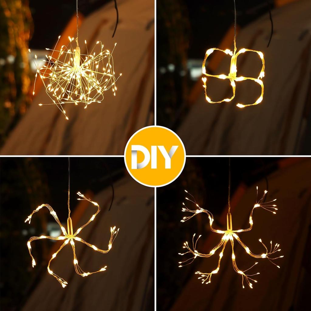 Solar Firework Lights, 6 Pack 1200LED Starburst Sphere, Waterproof, 8 Modes, Remote-Controlled, USB Rechargeable, Dimmable Timer