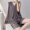 Anti-bumping summer cotton and silk floral sleeveless loungewear set, women's pajamas with chest pads can be worn outside, loose two-piece set