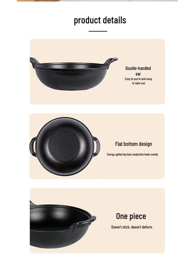Panela Yuanbao de Ferro Fundido Espessada: Panela para Ensopados Universal, Antiaderente, Inoxidável, com Duas Alças.
