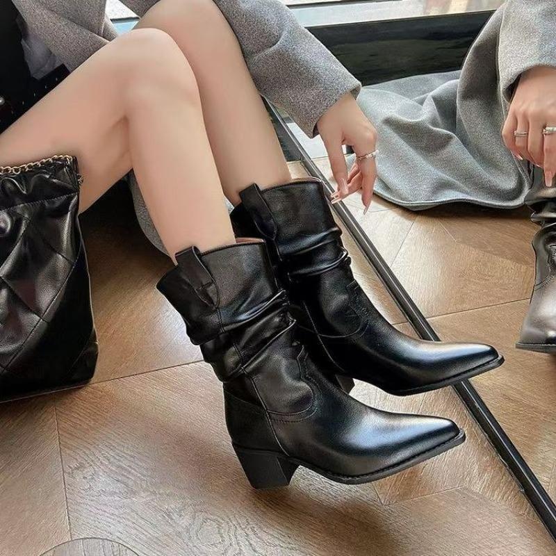 Female Western Boots Cowboy Boots Women Plested Women Ankle  Pu Leather Shoes Autumn Boots Women Booties Lady Plus Size 41