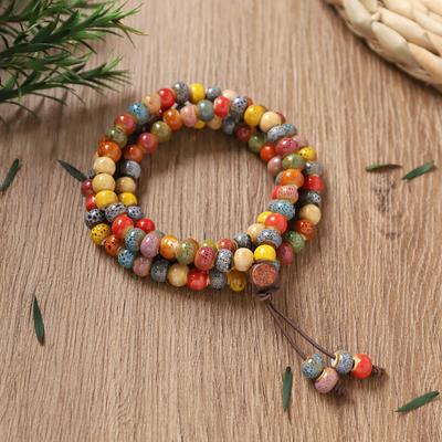 Retro Literary and Artistic Ceramic Bracelet, Multi-circle Beaded Bracelet, Men and Women Stacked Bead Accessories