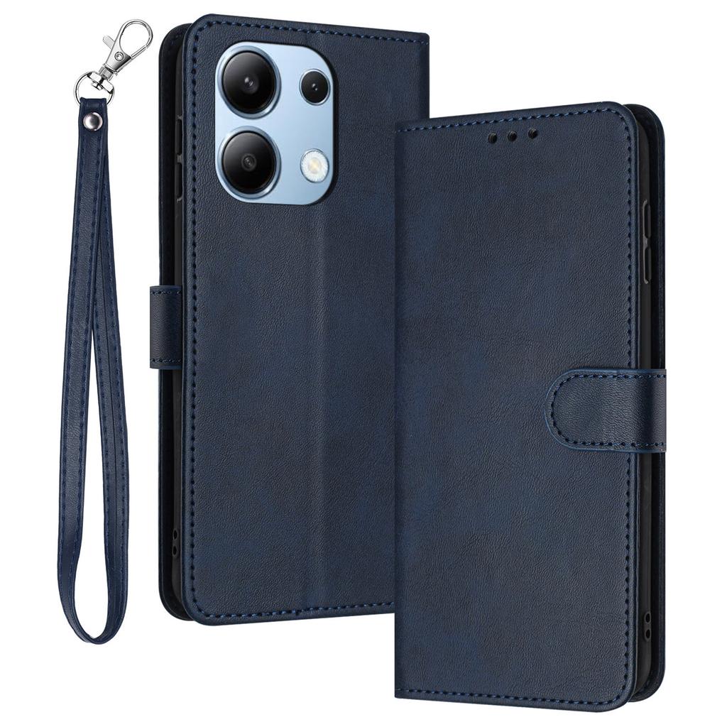 Coque de Téléphone Portable pour Xiaomi Redmi Note 13 4G Housse en Cuir Texture Veau avec Lanière