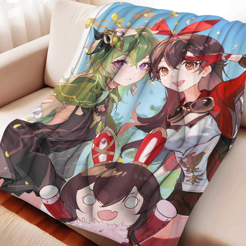 Cartoon Genshin Impact Collei Flannel Blanket Cover Warmth Soft Anime Blanket Multifunctional Decor Home Universal Blankets