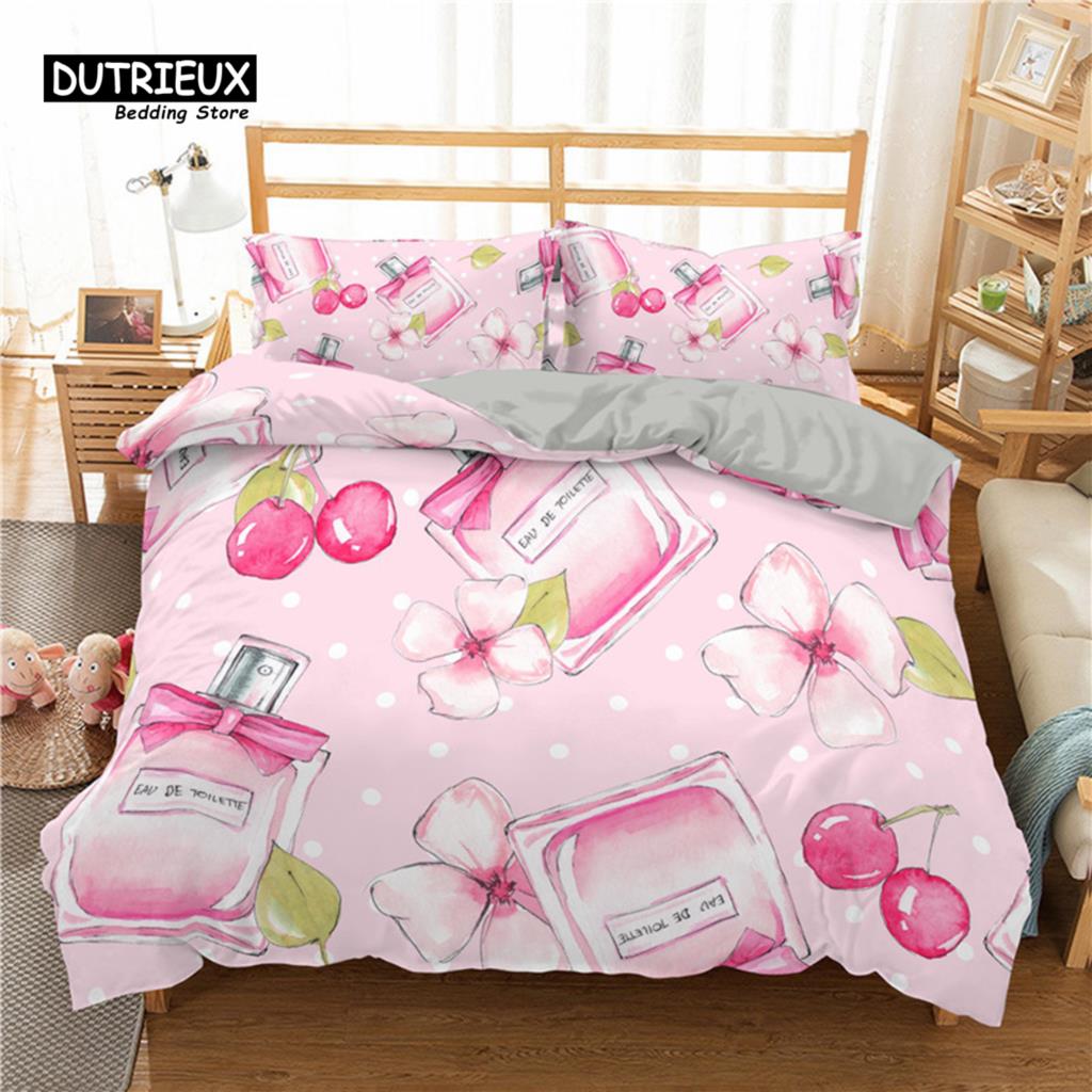 Fashion Sleep Bedding Collection Makeup Cosmetic Theme Bedspread Cover Polyester Perfume Lipstick Nail Polish Brush Print Pattern Quilt Cover King
