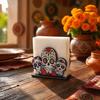 Halloween Theme Accent Day of The Dead Wooden Skull Napkin Holder, Decorative Floral Tissue Dispenser, Dispenser Dia De Los Muertos Paper Towel Holder