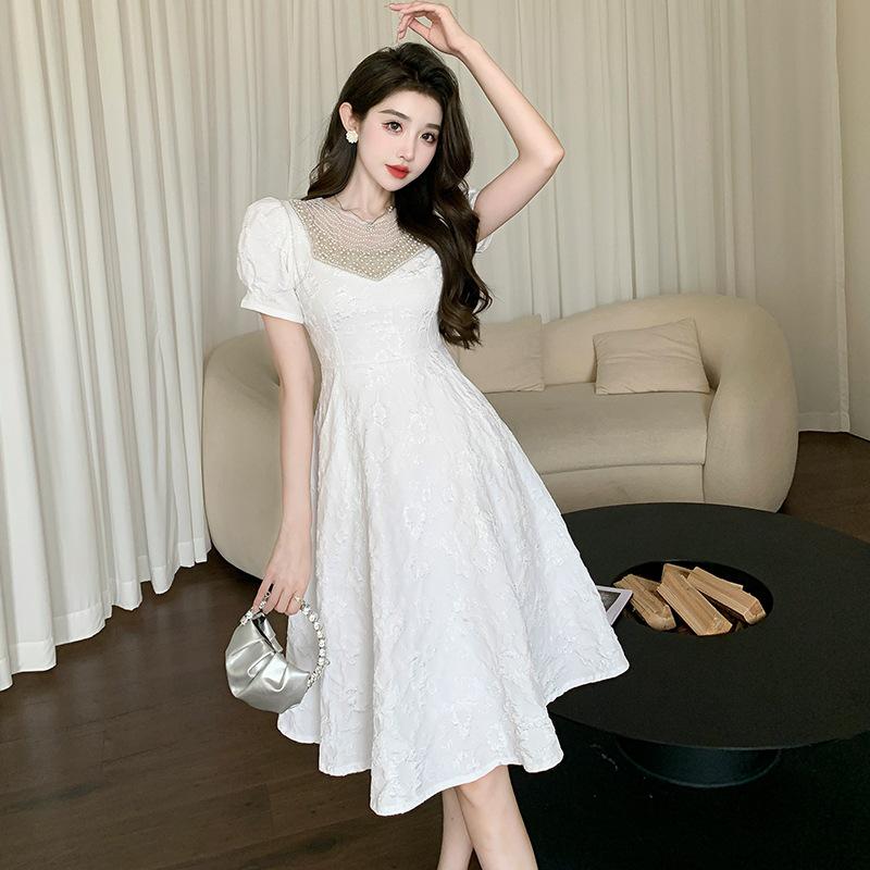 

Летнее нишевое платье с бисером, жаккардовое, французское ретро, с карманом M