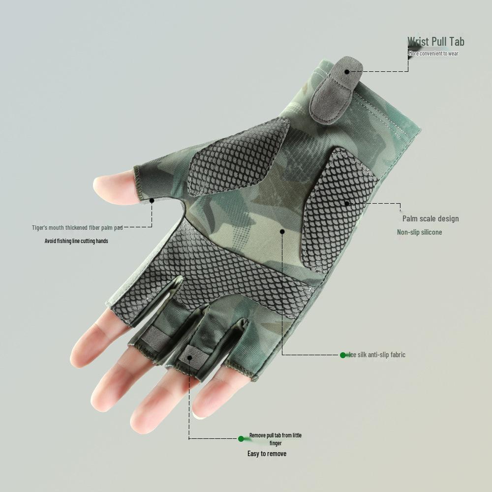 Men's Summer Breathable Ice Silk Fishing Gloves - Half Finger, Sun Protection, for Driving & Riding