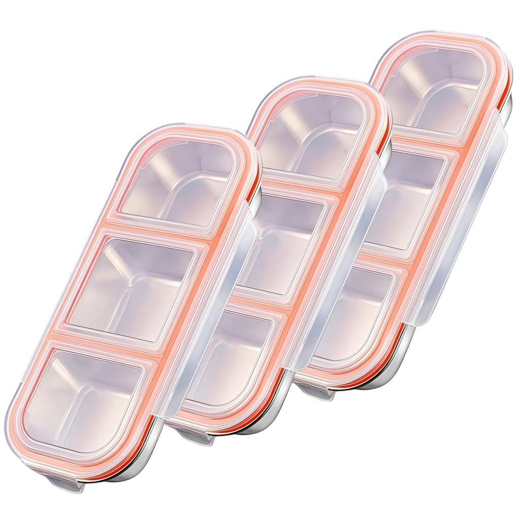 3Compartment Leak Proof Stainless Steel Snack Containers with Lid Small Food Lunch Box for Travel Picnic Camping