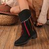 2024 Winter New Tassel Design Bohemian Style Women's Mid Calf Boots Large Size Fashion Pointed Toe Faux Suede Boot Zapatos Mujer
