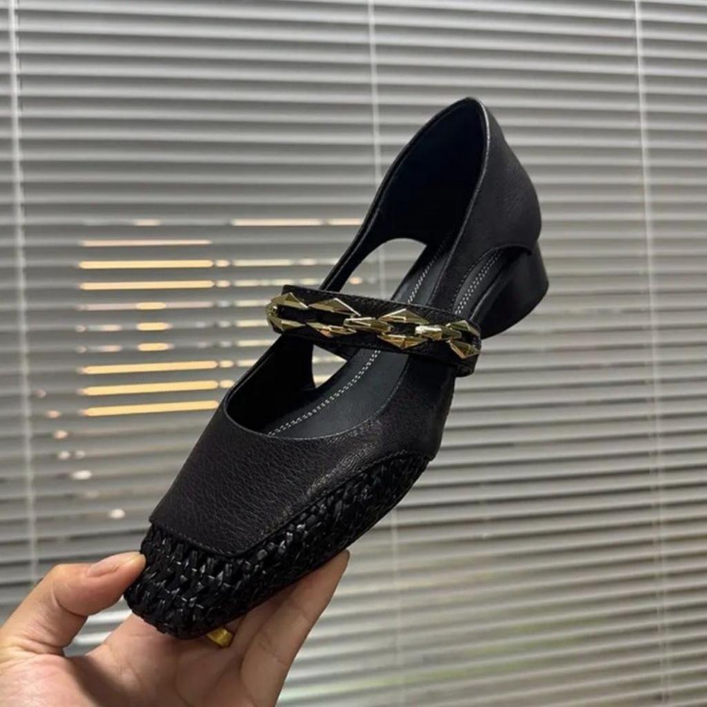 2025 summer new metal sequined bag head drag small round head shallow mouth one word with low heel outer wear single shoes