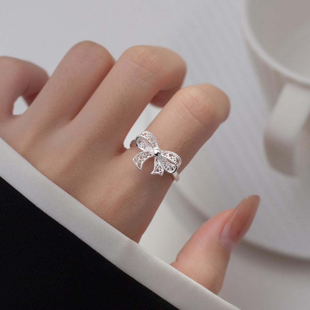 925 Silver Bow Adjustable Rings For Women Luxury Quality Jewelry Gift Female Accessories Jewellery