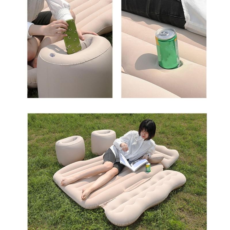 SUV Car Air Mattress For Rear Seating Section Including Integrated Drink Possessors And Cushions Strong Fabric 128x77cm