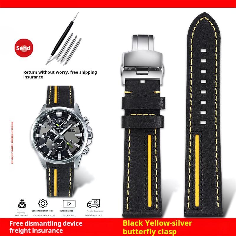 For Casio EDIFICE ECB-900YDB ECB-1000 EFR303/304/S510 EQB-50 Series Watch Band Genuine Leather Cowhide Watch Strap 22MM Bracelet