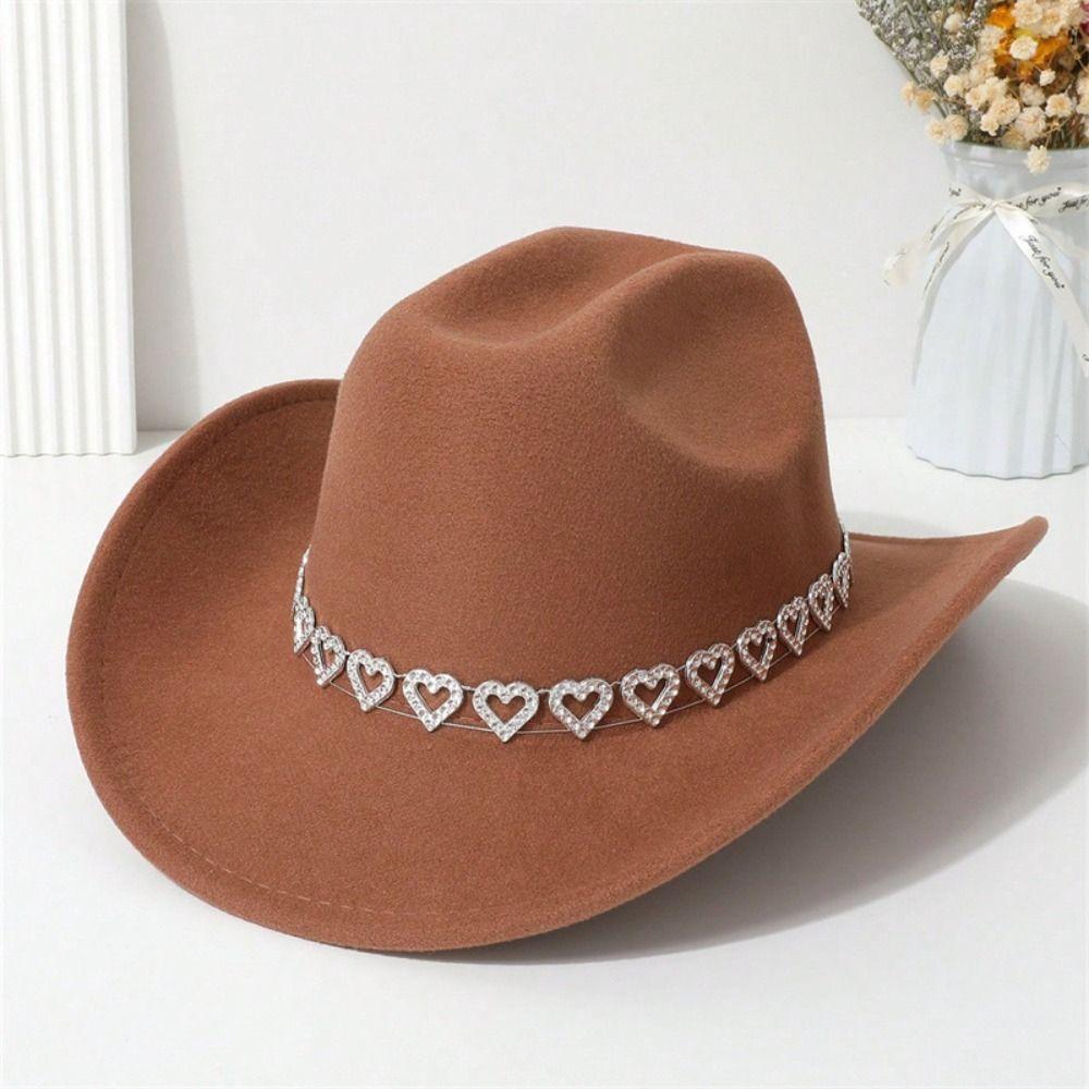 Stylish Breathable Jazz Knight Hat Wide Brim Solid Color Cowboy Hat Heart-shaped Diamond Sun Hat For Men Women