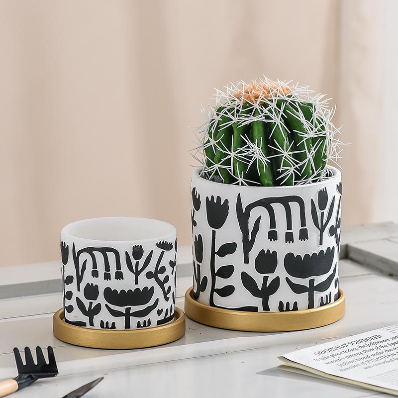 Creative Cylindrical Ceramic Flower Pot Gardening Decoration Succulent Plant Potted Flower Vase Interior Countertop Flower Pot