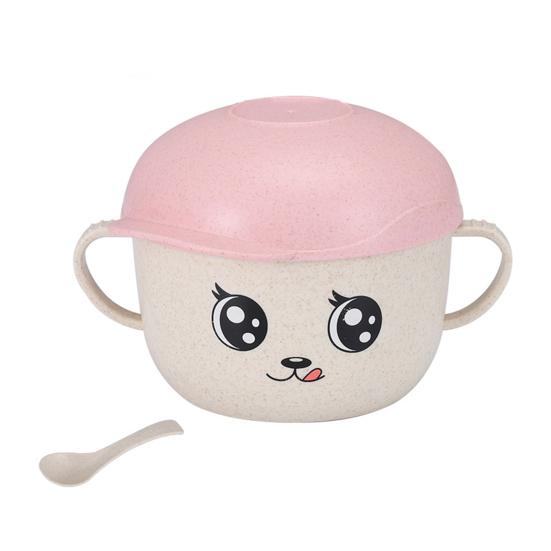 

2 шт./компл., 450 мл, миска для кормления, держатель для смартфона, дизайн, защита от падения, пищевой материал, детская обеденная соломенная миска для детского сада 2 розовый