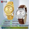 Oufanni Unisex Luminous Quartz Watch with Sunburst Dial and Waterproof Leather-Steel Band.