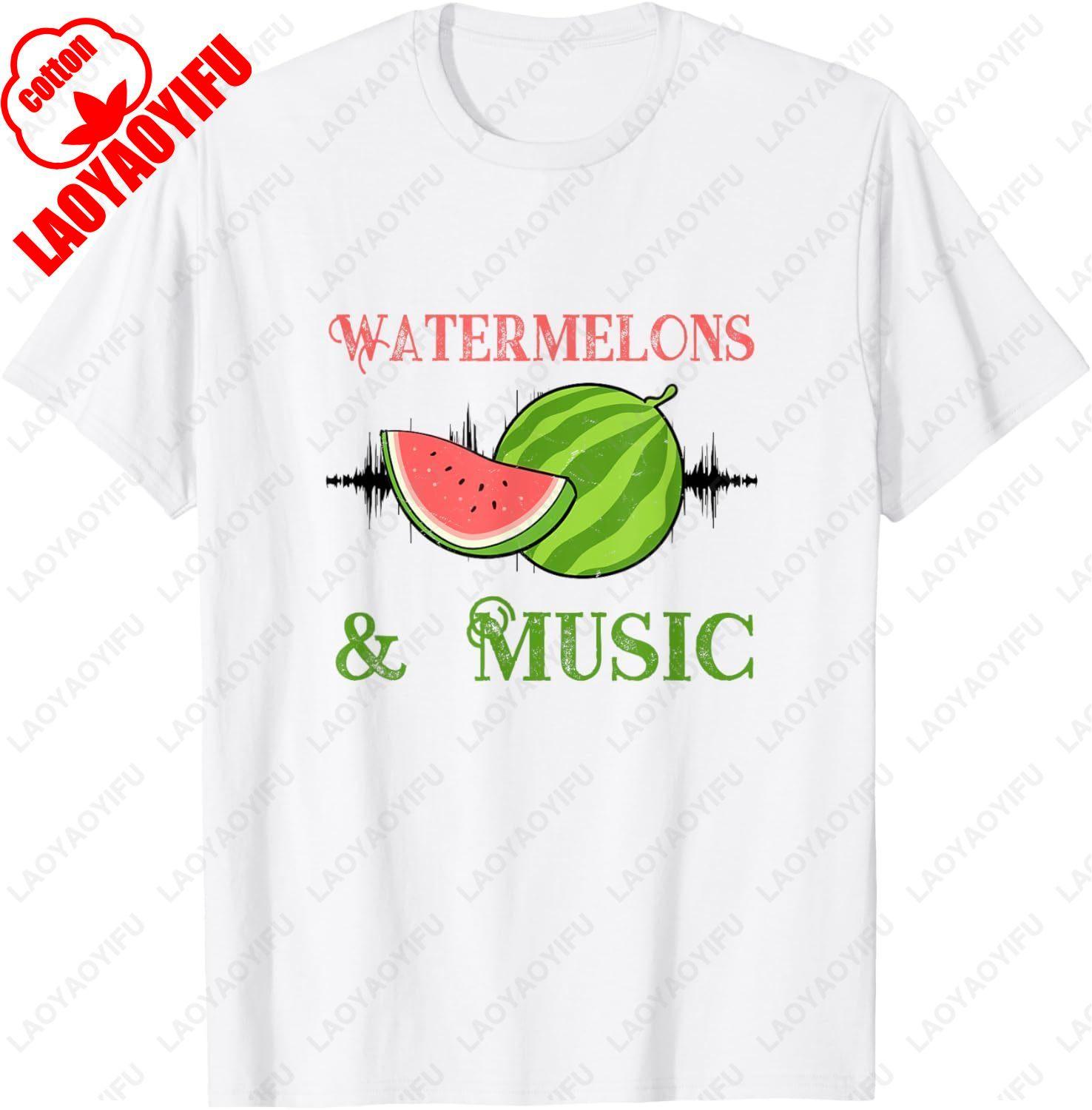 Melons and Music Watermelon Summer Fruits TShirt Classic Letter Print Tee Unisex Summer Cotton Casual New Arrival Breathable Tops 4XL