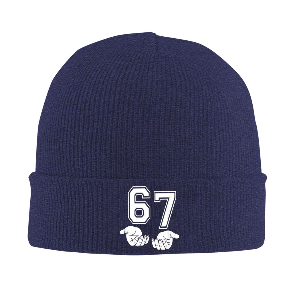 Six Seven 67 Minimal Number Design with Open Hands Knitted Hat Beanie Hats Elastic Adult Unisex Bonnet Hats Winter Caps Gift
